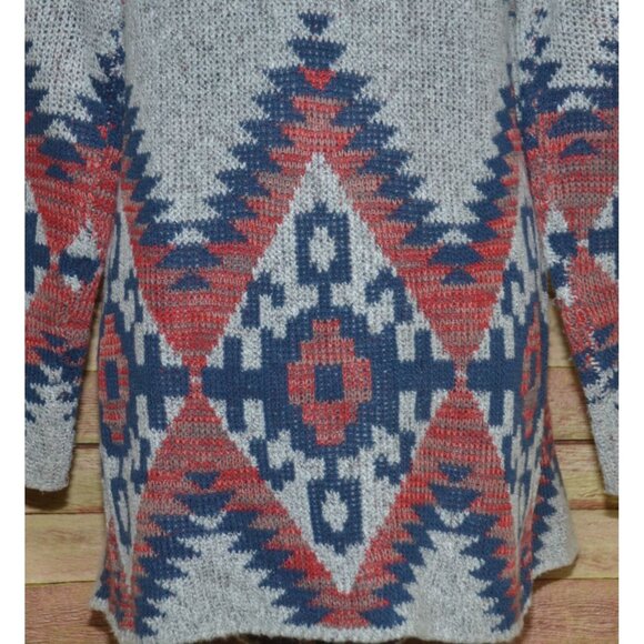 RD Style Ladies Gray Open Front Cardigan Sweater Size L Southwest Aztec Warm - Picture 10 of 13